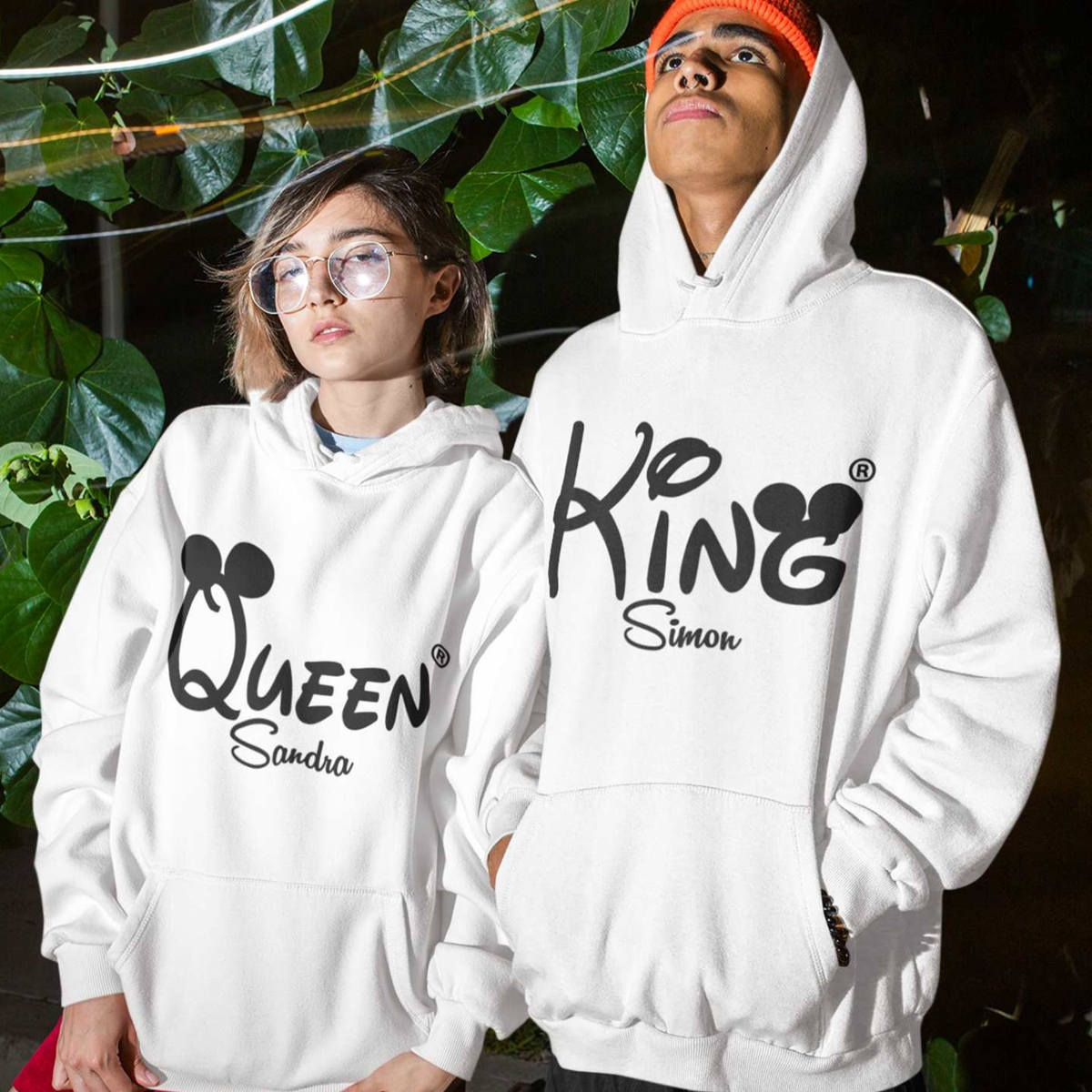 King Queen sweater with name set of 2 couple hoodie partner