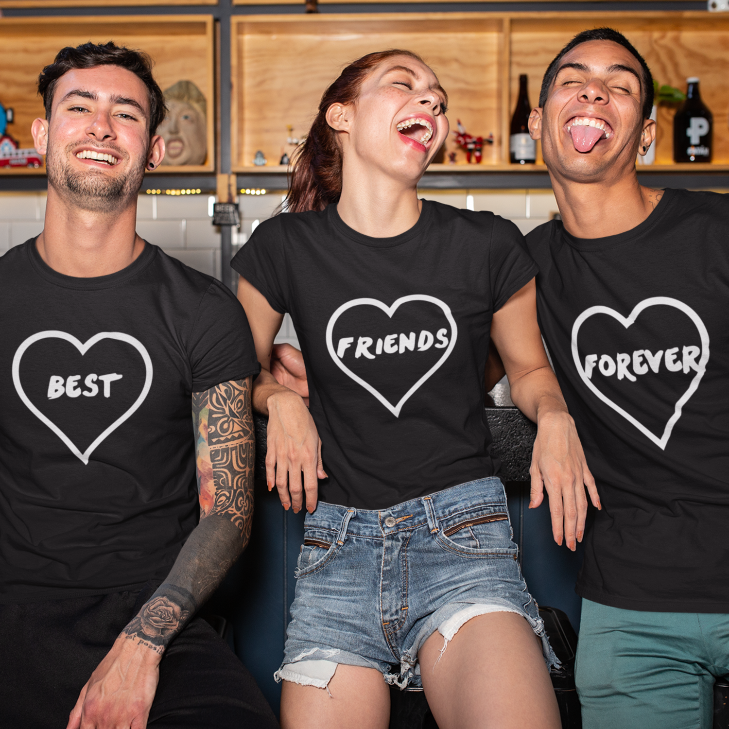 3er Set Best Friends BFF T-Shirts best friends forever in schwarz bff partnerlook tshirts
