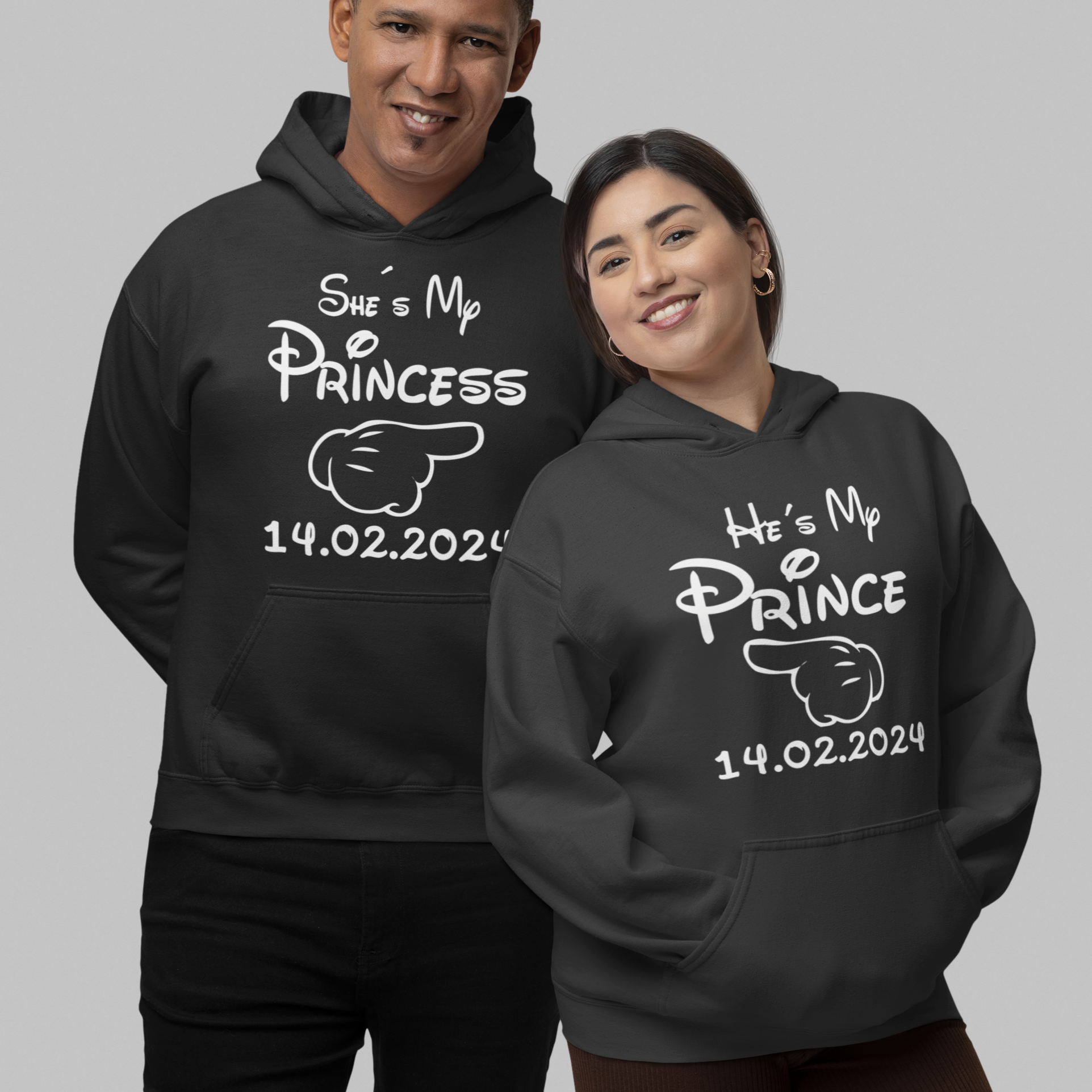 schwarze partnerlook pullover mit namen bedruckt pärchen hoodies mit druck prince and princess disneyland shirts 