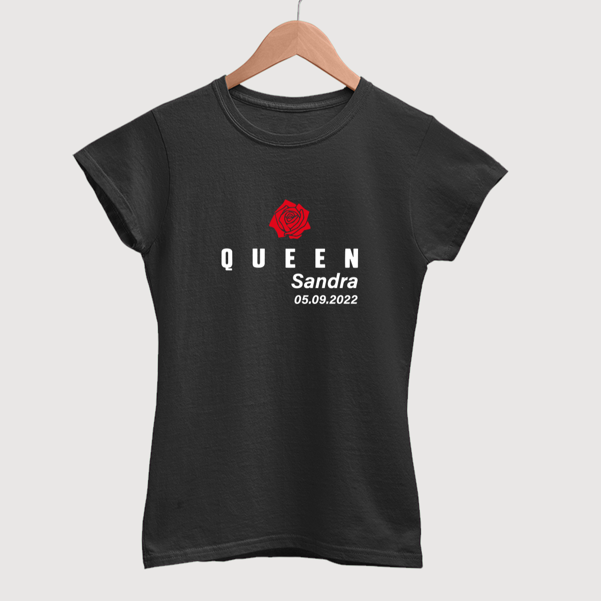 queen damen t-shirt in schwarz mit Wunschname 