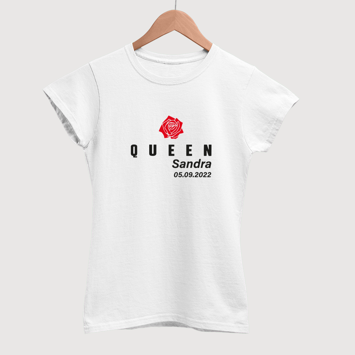 king queen t-shirt women shirt damen t-shirt mit name als geschenkidee mit rose bedruckt in weiss