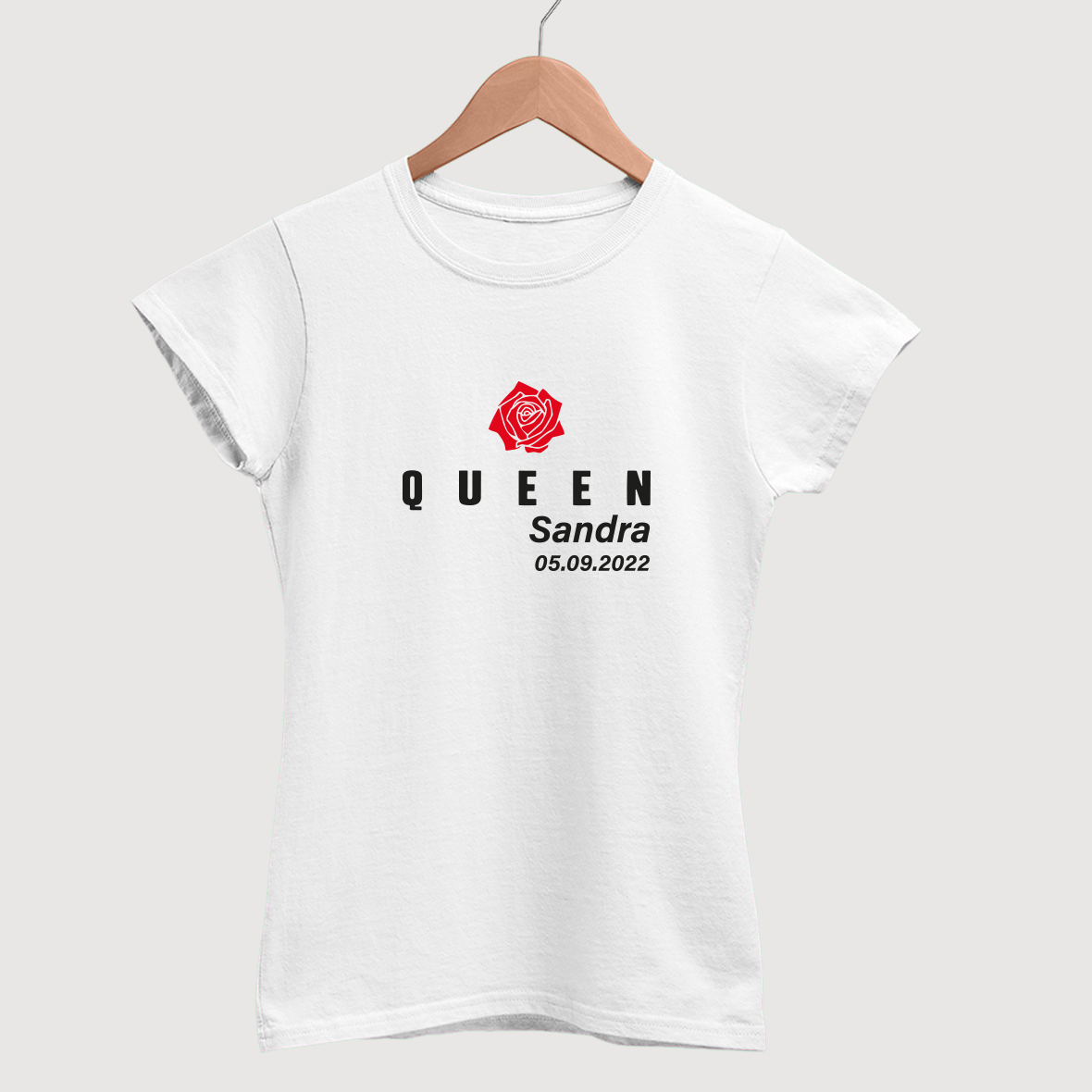 queen damen t-shirt in weiss mit Wunschname 