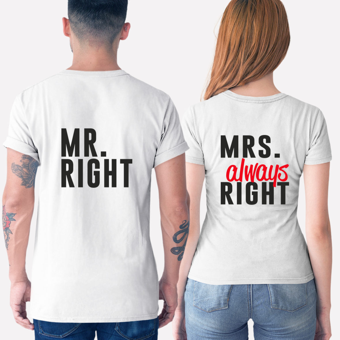 partner shirts mit mr right mrs always right fun shirts für pärchen Geschenkideen für frauen fotoshooting couplegoals couplestyle hoodies weiss