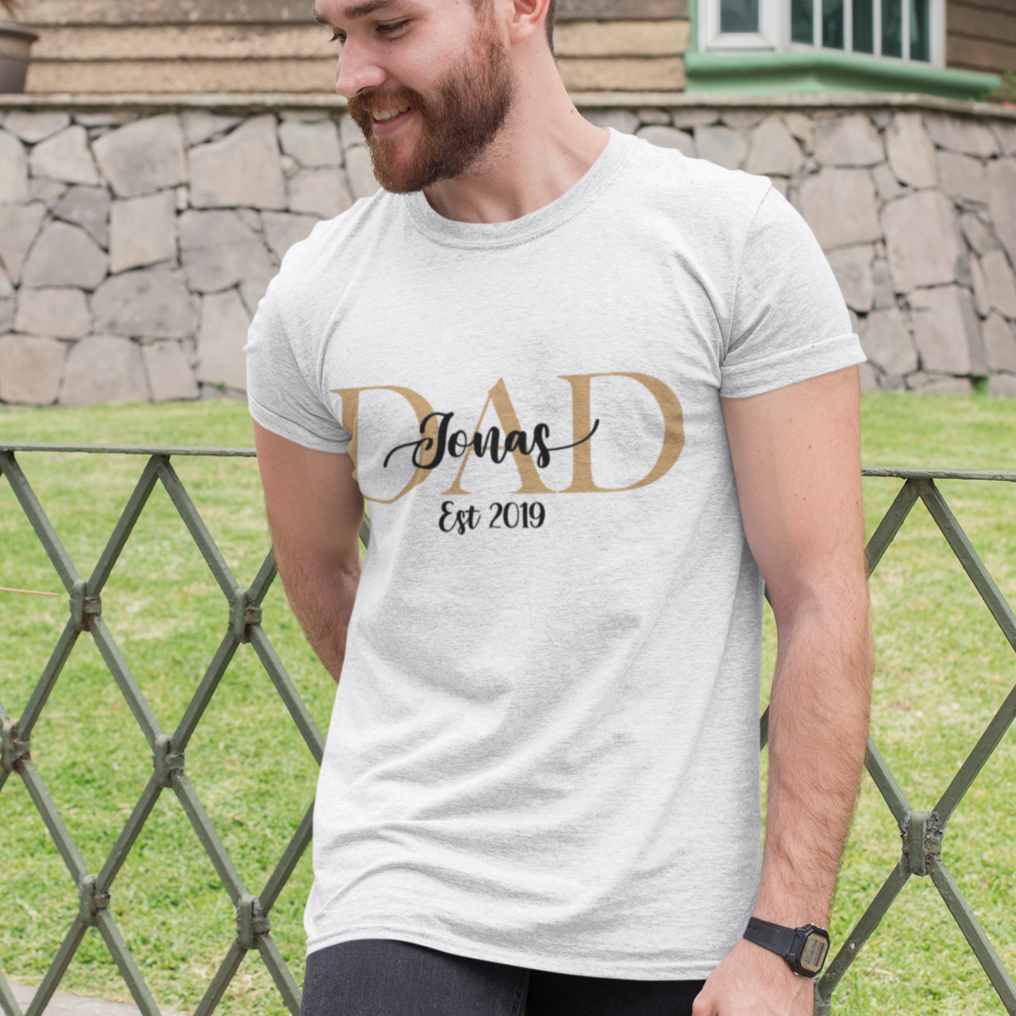 Herren Dad T Shirt personalisiert Geschenk Vatertag Geburtstag Geburt Daddy Familie Kinder dadlife momtube family outfit mit namen bedrucken schwarz