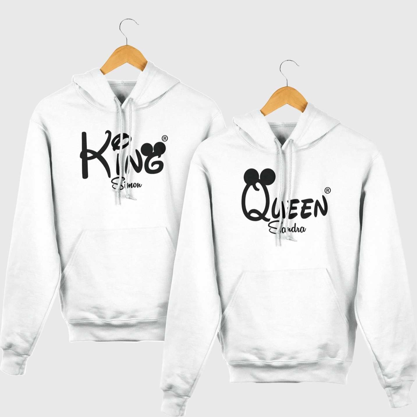 King & Queen sweater with name set of 2 couple hoodie partner