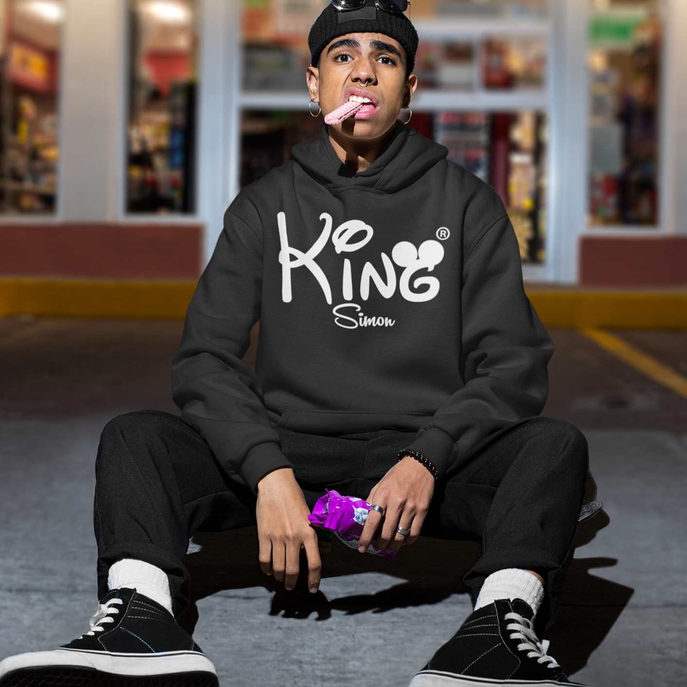 schwarzes king herren hoodie mit namen fashion streetwear kapuzenpullover sweater black hoodie oversize sweat