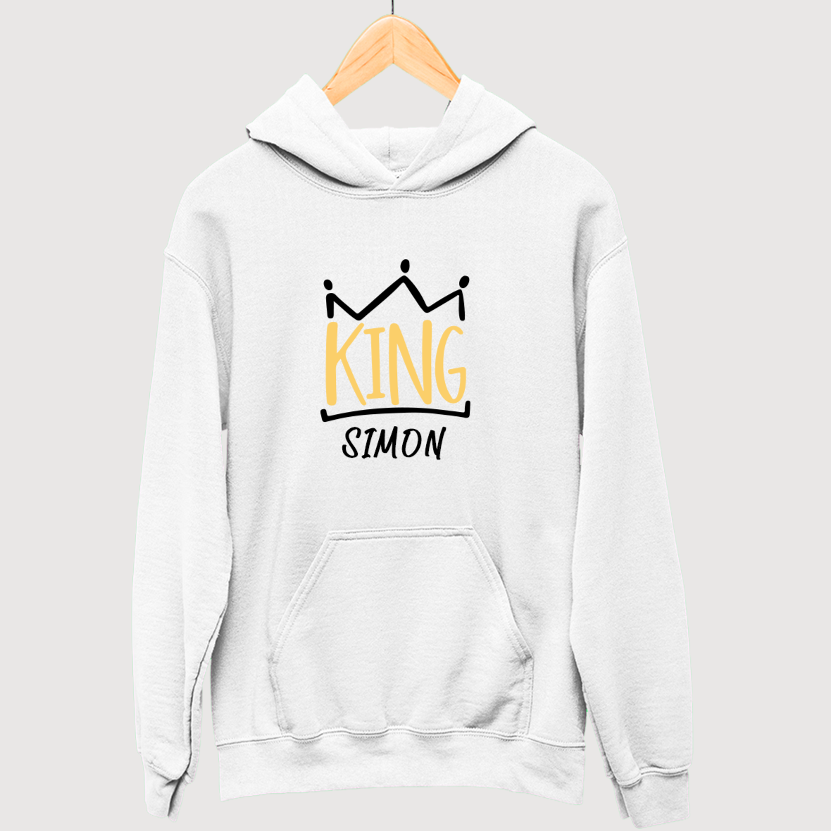 weisses king hoodie mit namen bedrucken lassen datum Geschenkidee für männer