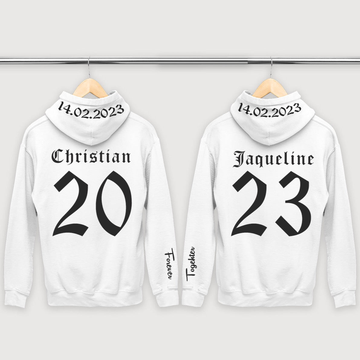 hoodies mit namen gestalten weisse hoodies Pärchen pullis partnerlook set weiss