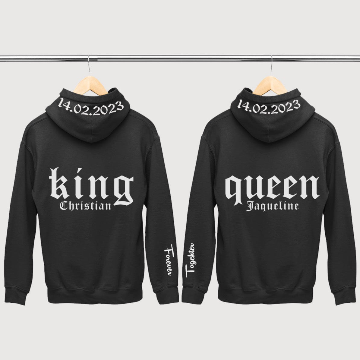 king und queen partner hoodies mit namen bedrucken lassen partner pullover bedrucken lassen valentinstagsgeschenk couple hoodies black