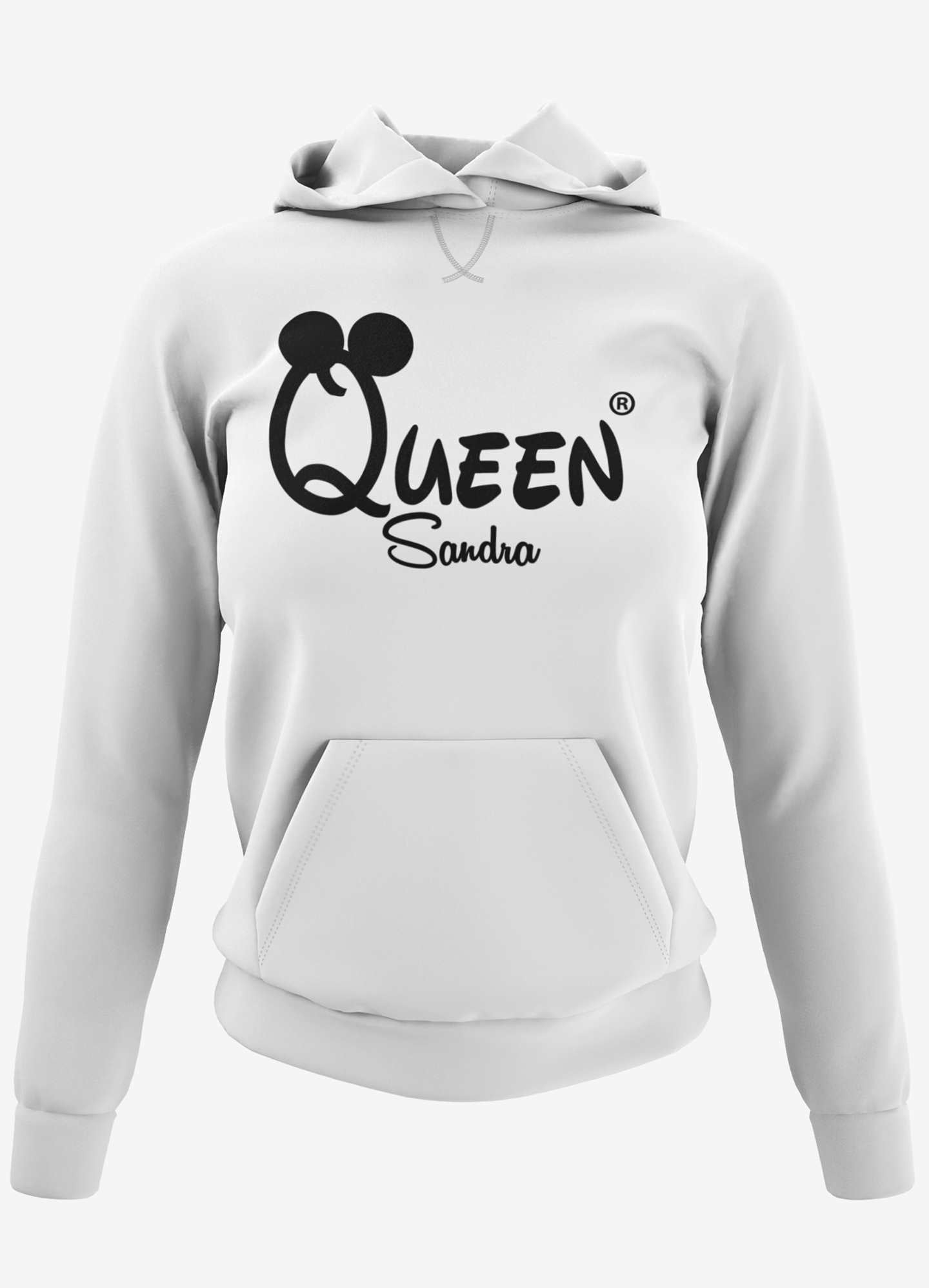 weisses damen hoodie queen mit namen gestalten individuell sweater streetwear streetfashion oversize kapuzenpullover