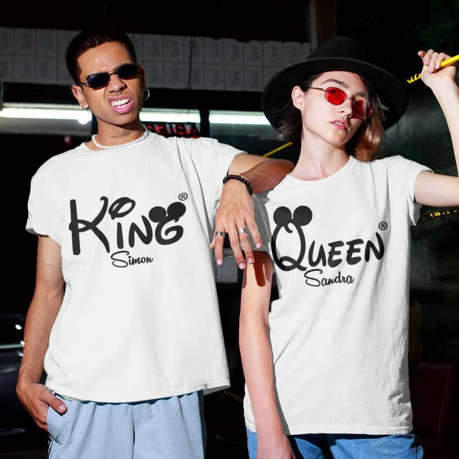 king and queen t-shirt mit Namen gestalten weiss couplegoals partnerlook