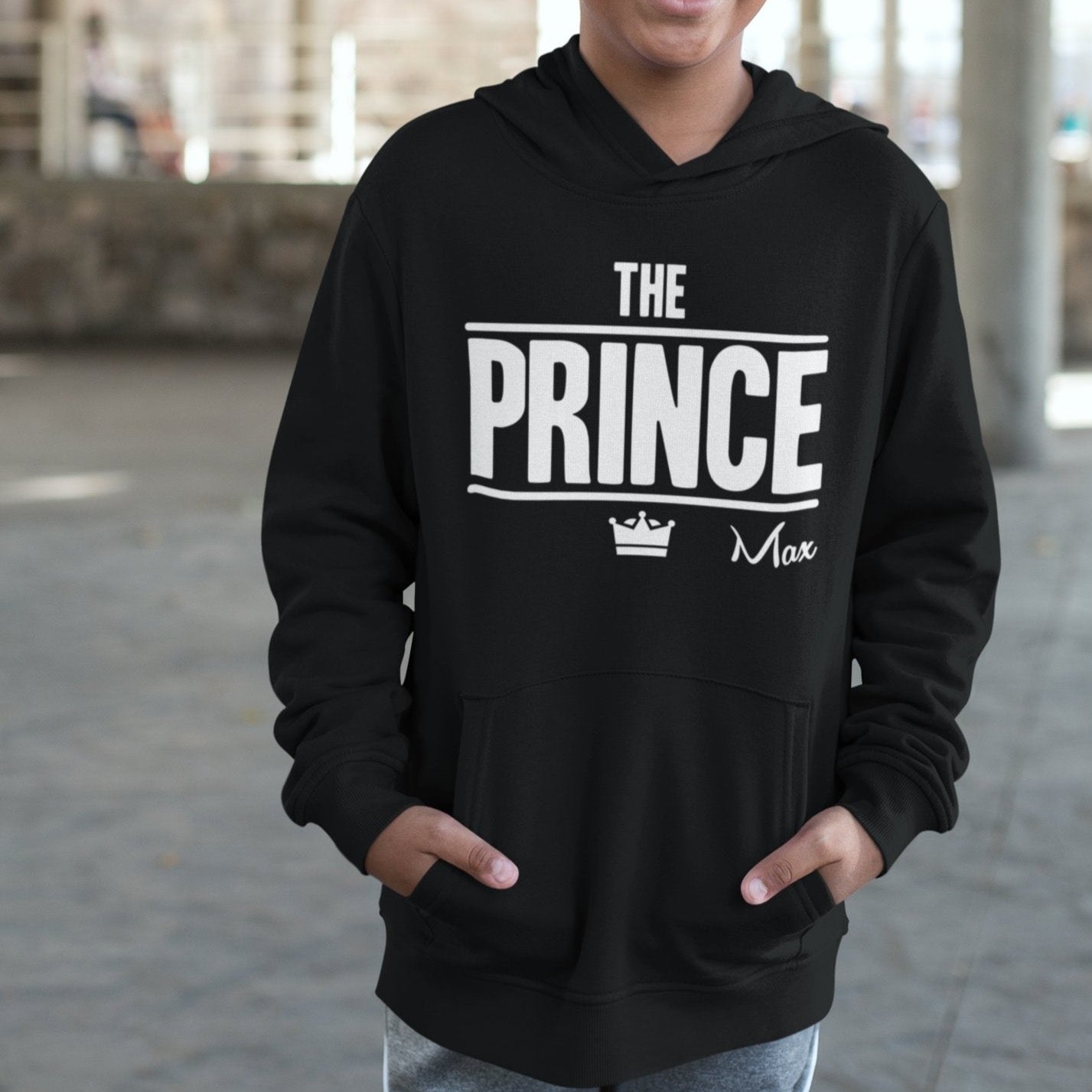 the prince kinder pullover in schwarz jungs hoodie mit namen bedrucken lassen
